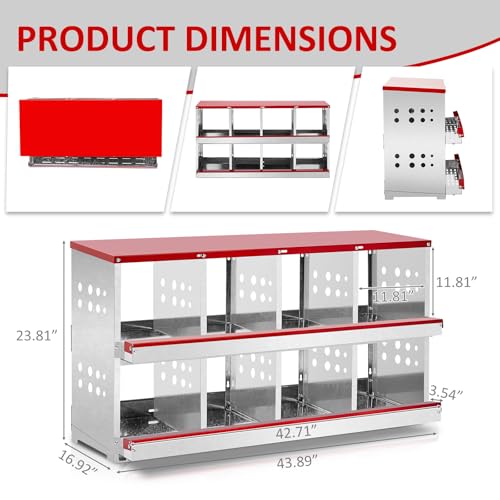 VINGLI Chicken Nesting Box, 8 Compartment Nesting Boxes for Chickens and Hens Roll-Out with Plastic Baskets, Chicken Coop Laying Boxes (8 Grids) - size: 8 Grids