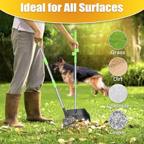 Larger Pooper Scooper, Dog Pooper Scooper for Large Medium Small Dogs Heavy Duty Long Handle Metal Tray Rake Shovel Set for Yard Grass - size: 1. Rake & Shovel & Large Tray