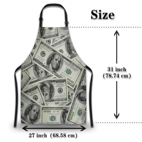 Kitchen Apron for Women Money Dollars Cooking Aprons for Men for Cooking Restaurant BBQ Painting Crafting Gardening 27” (W) x 31” (H), Waterproof Aprons - color: Dollars