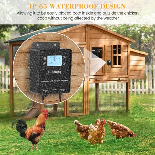 Automatic LED Daylight Extender, Zuomeng Chicken Coop Light with Intelligent Programmable Timer, IP65 Waterproof, 14–16H Light Boost for Hens, Enhances Egg Production