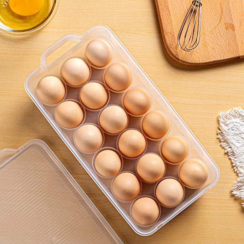 Clear Plastic Egg Holder for Refrigerator, Stackable Egg Storage Trays With Lid & Handles, Plastic Egg Box Carrier 4 Pack, BPA-Free Egg Storage Container for 18 Eggs