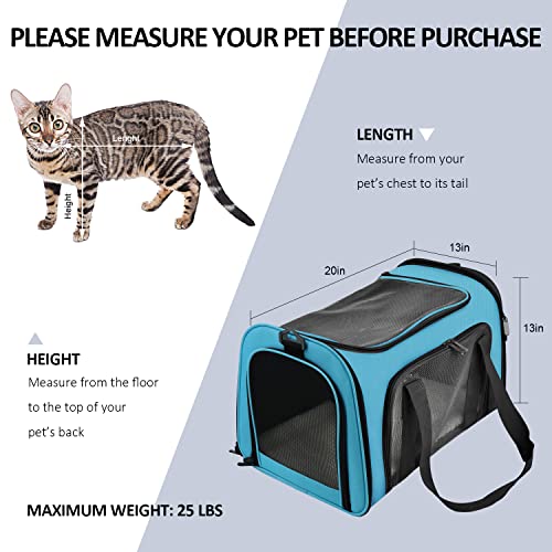Henkelion Large Cat Carriers Dog Carrier Pet Carrier for Large Cats Dogs Puppies up to 25Lbs, Big Dog Carrier Soft Sided, Collapsible Travel Puppy Carrier - Large - Blue - color: Blue, size: 20.0"L x 13.0"W x 13.0"H