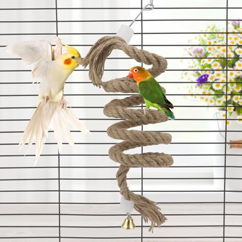 Hypeety Bird Rope Perch Spiral Parrot Perch Toy Stainless Steel Bird Rope Swing Perch Parrot Climbing String Rope Toy Bird Cage Accessories for Cockatiels, Parakeets, Budgie, Parrots, Parakeets 59inch