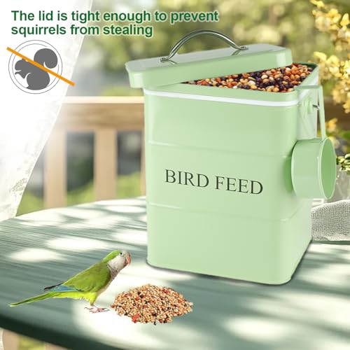 Bird Seed Storage Container Airtight,5~6LB Metal Bird Food Container with Scoop,Wild Bird Seed Tin for Storing Sunflower Seed-Ideal for Outdoor or Indoor-Squirrel proof -Green - color: Green
