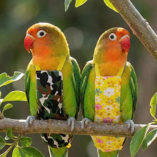 Bird Flight Harness Vest, Snap-Fastener Design Harness Vast, Bird Flying Clothes with Rope and Handle for Parakeets Cockatiels Conures Budgies（Yellow Flower - Vest + Traction S - color: Yellow flower, size: S