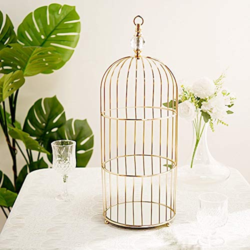 22-Inch Gold 3 Tier Metal Mirror Glass Hanging Bird Cage Dessert Cupcake Stand Wedding Reception Party Table Decorations