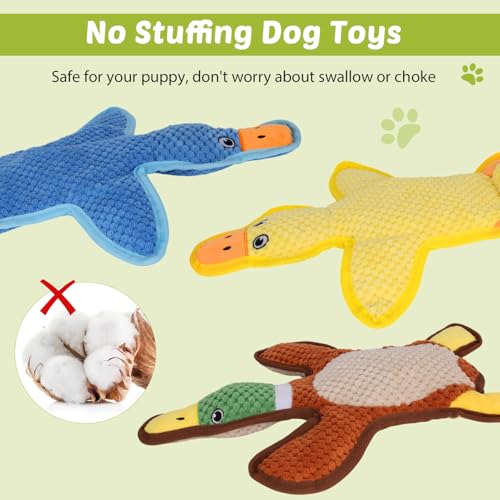 Dog Toys 3-Pack Cute Duck Shapes Puppy Toys No-Stuffing Squeaky and Crinkle Interactive Dog Chew Toy for Small to Large Breeds - color: Multicolor