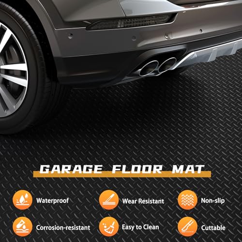 2.5mm Thickened 5Ft x 7.5Ft Garage Floor Mat Rubber Flooring Roll, Black | 37.5sqft Diamond Plate PVC Rubber & Vinyl Flooring Roll, Non-Slip Floor Protector Mat for Garage Warehouse Basement Trailer - size: 5Ft x 7.5Ft--Black