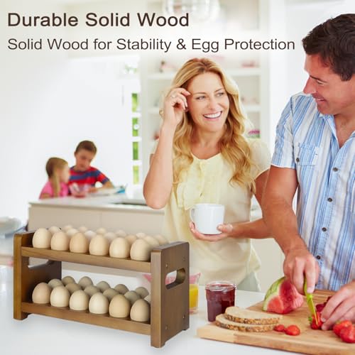 Egg Holder Countertop, 2-Tier Wooden Egg Holder for 36 Eggs | Wooden Countertop with Carry Handle for Chicken, Duck, and Quail Eggs - color: Regular