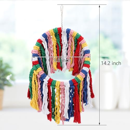 Wontee Bird Rope Chewing Toys Parrot Cage Bite Toys Colorful Hanging Ring Swing Perch for Cockatiel Conure Quaker African Grey Amazon Parrots