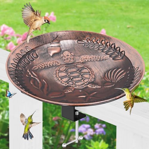 Deck Mounted Bird Bath for Outside, Detachable Birdbath Bowl with Sturdy Clamp, Outdoor Bird Baths Bowl for Attracting Birds Garden Yard Decor (Vintage Copper Turtle) - color: Vintage Copper Turtle
