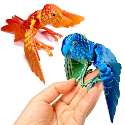 2 Pack 3D Printed Articulated Parrot Figure with Movable Wings, Flexible Joint Bird Desk Fidget Toy for Autism, Colorful Collectible Home & Office Decor Gift