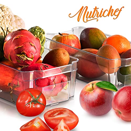 NutriChef Set of 8 Refrigerator Bins-4 Wide and 4 Narrow Stackable Fridge Organizers for Freezer, Kitchen, Countertops, Cabinets-Designed with Practical Carry Handles and Interior, 8 containers, Clear - style: 8-Piece