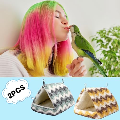 PETKNOWS 2 Pack Bird Nest House, Hanging Hammock Fluffy Parrots Bird Bed | Plush Fabric Material, Cage Bird Hammock, Winter Warm Hanging Bed, 2 Pack Soft Birds Nest For Parrot Cockatiels ﻿ - color: Yellow Green