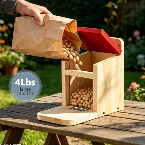 Squirrel Feeders for Outside Garden, Wooden Squirrel Feeder Box,Squirrel Feeding Stations with Green Cover, Easy to FillSquirrel Feeding House(Red-1pk) - color: Red