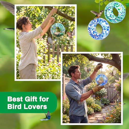 Patelai 2 Pcs Bird Feeder Mosaic Glass Hanging Bird Feeder Round Birdfeeder Fly Through Balcony Birdfeeder for Backyard Window Outdoor Garden Deck Porch Decorations, 6 Inch (Cute) - style: Cute