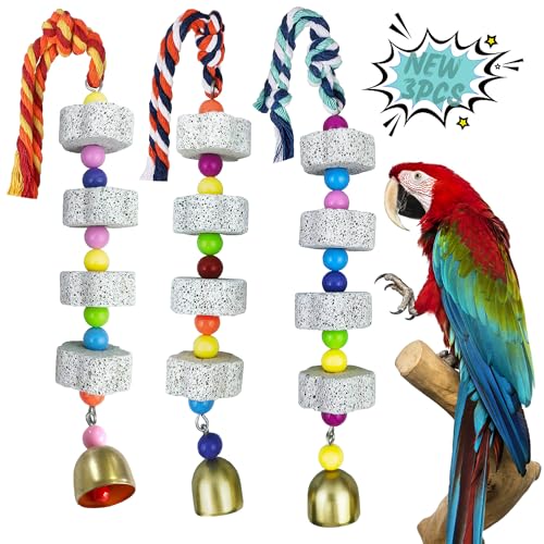 Parrot Chewing Toy with Bell - Bird & Parakeet Beak Grinding Stone - 3 Pack