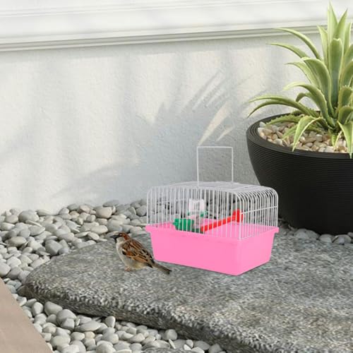 Toddmomy Portable Bird Travel Cage for Small Birds Parrots Lovebirds with Perch Food Box Water Dispenser 9.29X6.57X9.29 Inches - color: Pink