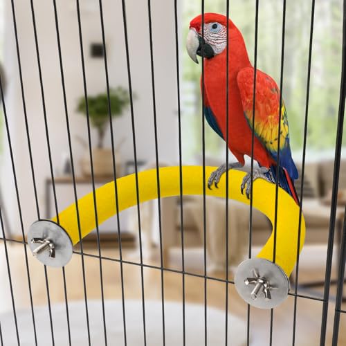 Rypet U-Shaped Large Parrot Perch, Quartz Bird Perch for Cage(Yellow XL) | Safe Chew & Rest Perch for Large Birds, Durable Non-Toxic Cage Accessory, for Parakeets Cockatiels Conures Macaws - color: Yellow, size: X-Large