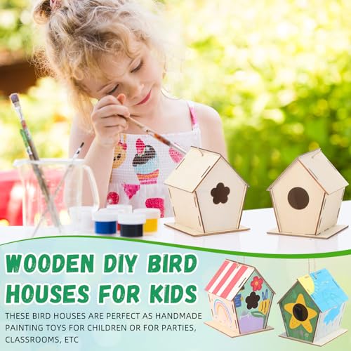 DoubleFill 36 Pcs 4. 33" DIY Wooden Birdhouses Craft for Kids Unfinished Wooden Birdhouse Kits Wood Painting Kit to Build and Paint Unpainted Birdhouses for Children VBS Crafts