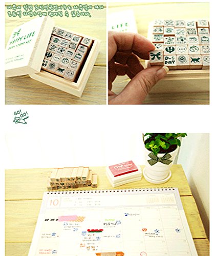 Diary Stamp Set,Wooden Rubber Signet for Children DIY Scrapbooking Card Making(25pcs,Happy Life) - color: Happy Lives(25pcs)
