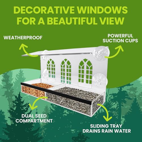 Acrylic Clear Window Bird Feeder with Strong Suction Cups, Removable Sliding Seed Tray, Weather-Resistant & Easy to Clean for Window Viewing, Bird Palace - size: Style: Bird Palace