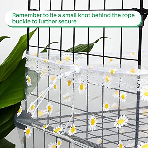 Shappy Large Bird Cage Net Cover for Seed Bird Cage Skirt Seed Catcher with Daisy Pattern Adjustable Nylon Protector for Budgie Parrot Parakeet Macaw(X-Large,White Daisy)