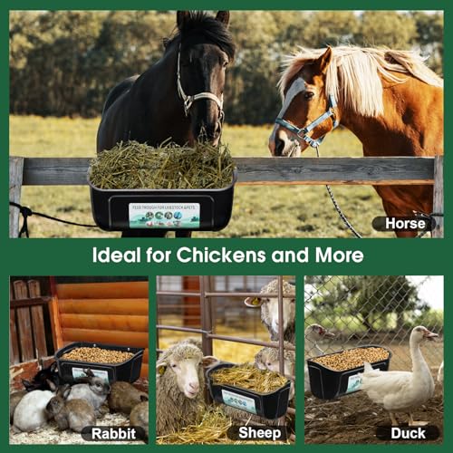 PIREKZUNT 4 Pack Chicken Duck Feeder, Poultry Feeders and Waterers, Hanging Goat Feeder, Livestock Feeding Container, Feed Trough and Waterer Bucket with Clips(Black) - color: 4 Pack Black