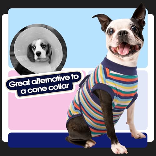 Dog Surgery Recovery Suit, Surgical Suit for Dogs Onesie for Surgery | Cone Alternative after Surgery, Abdominal Wound Protector, Onesie for Dogs after Surgery Spay Neuter, Dark Blue Stripes XS - color: Dark Blue Stripes, size: Xs(back:8.3-11.4in,wt:4-7lb