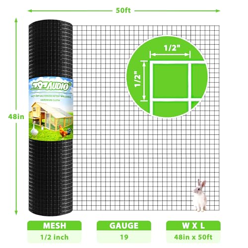 PVC Coated Welded Wire Fence,1/2 inch 48 in x 50 ft,Chicken Wire,Black Metal Fence Mesh Wire Roll,Garden Fencing Welded Wire Mesh for Pet Enclosures,Vegetable,Poultry and Agricultural Use - color: Black, size: 1/2"x1/2" 48inx50ft