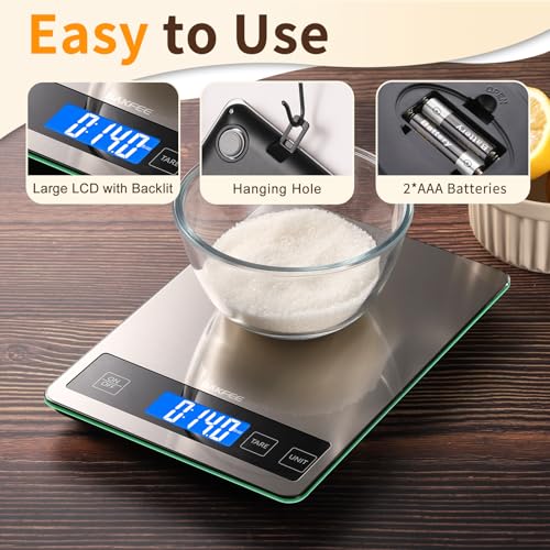 Food Scale, 33lb Kitchen Scale with 1g Precision, for Cooking, Black | Premium Stainless Steel & Tempered Glass, Splash-Resistant Sturdy Surface, 5 Units, Tare, Baking & Meal Prep - color: Non-Rechargeable-Black