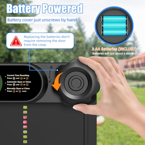 Automatic Chicken Coop Door Battery Powered, LCD Display Large Aluminum Auto Chicken Coop Opener with Anti-Pinch Sensor, Smart Timer & Waterproof for Hens, Ducks, Geese Poultry