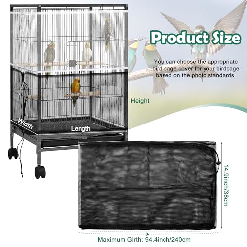 2 Pack Bird Cage Seed Catcher Guard, Adjustable Bird Cage Mesh Net Cover | Heavy Duty Nylon Mesh Netting for Parrot Parakeet Macaw African - size: Large