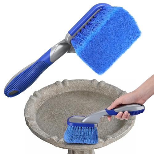 Bird Bath Cleaner, Hummingbird Feeder Cleaning Brushes, Non Scratch Scrub Brush with Large Ergonomic Handle and PVC Bristles for Bird Feeder, Bath Accessories, Fountain, Concrete Outdoor Cleaning