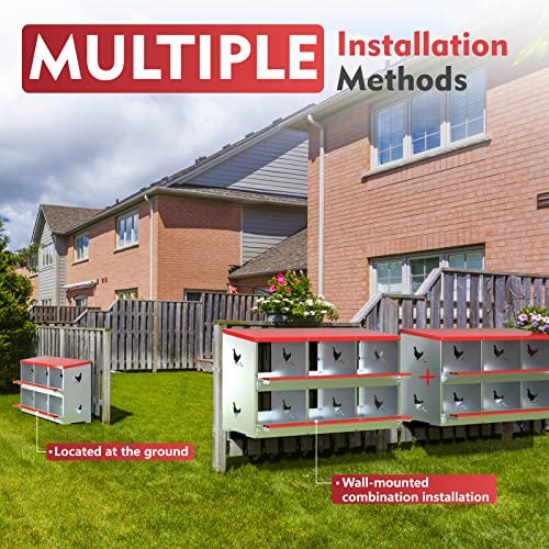 Chicken Nesting Boxes - 6 Compartment Metal Poultry Nest Box Wall Mount for Chickens, Hens, Ducks - Easy Egg Collection - Large Vented Holes Chicken Coop Equipment (6 Compartment)