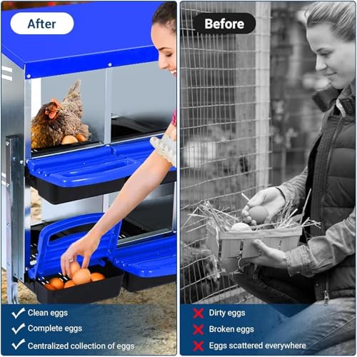 10-Hole Chicken Nesting Box with Removable Lid, Metal Chicken Coops with Roll Away Design/Easy Egg Collection/Ventilation Holes, for Chickens Coops, Duck and Hens - color: Blue, size: 10 holes without legs