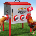 Automatic Chicken Feeder 50LBS Large Capacity, 8 Anti-Waste Ports Metal Poultry Feeder with Height Adjustable Stand, Waterproof Rodent Proof Feed Box with Lid Viewing Window for Hens Ducks Geese - size: 50LBS