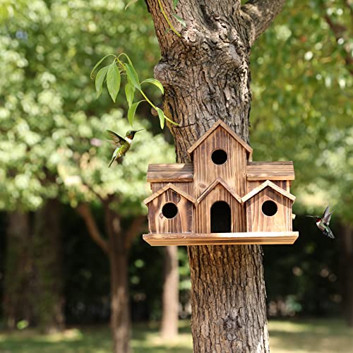 Bird Houses for Outside Hanging,6 Hole Wooden Bird Houses Largel Bird House for Backyard/Courtyard/Patio Decor Hummingbird House