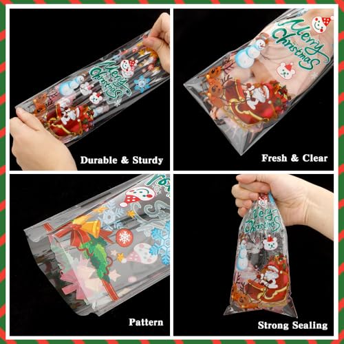 Yicelerate Christmas Cellophane Treat Bags, 100 PCS Christmas Gift Bags, Clear Plastic Cello Xmas Tree Candy Cookie Snacks Bakery Goodie Bags With 100 PCS Ties for Xmas Holiday Party Favors Supplies - color: Christmas, size: 1 count (Pack of 100)