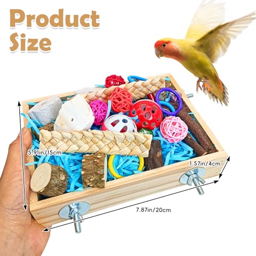 BNOSDM Bird Foraging Toys Box Colorful Parrot Foraging and Shredding Toy Boxes Natural Bird Toy Wooden Birds Chewing Toys for Parakeet, Conure, Cockatiel, Budgies, Lovebirds (Small) - size: 7.87x 5.9x 1.57in