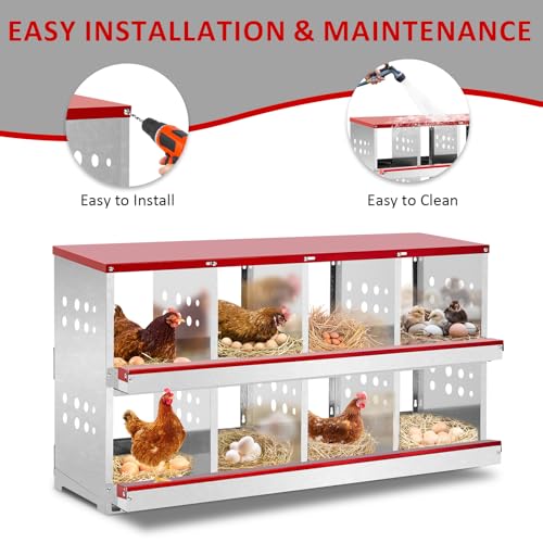 VINGLI Chicken Nesting Box, 8 Compartment Nesting Boxes for Chickens and Hens Roll-Out with Plastic Baskets, Chicken Coop Laying Boxes (8 Grids) - size: 8 Grids