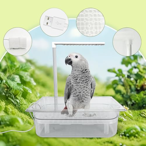 Parrot Bathtub Indoor Automatic Bath Shower with 180 ° Circulating Faucet Contains USB and Power Plug for Medium Birds African Grey Amazon Conure Parakeet Cockatiel Lovebird