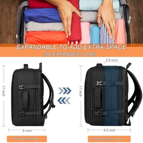 Naukay Travel Backpack for Men,Water Resistant Expandable Carry on Backpack | Laptop Backpack, Extra Large Business Backpacks Fits 15.6 Inch Laptop Notebook, Durable Suitcase Daypack Bag for Women, Black - size: 15.6 Inch
