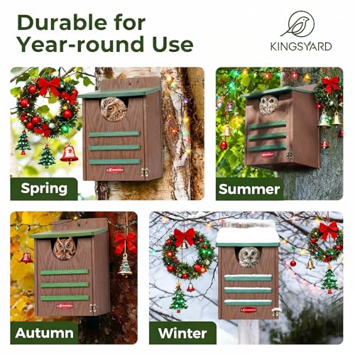 Kingsyard Large Recycled Plastic Wooden Owl House, Waterproof Screech Owl Bird Boxes for Outside, Owl Nesting Box Kit with Screws Ideal for Wildlife, Elf, Pygmy, Garden, Air Ventilation. Green