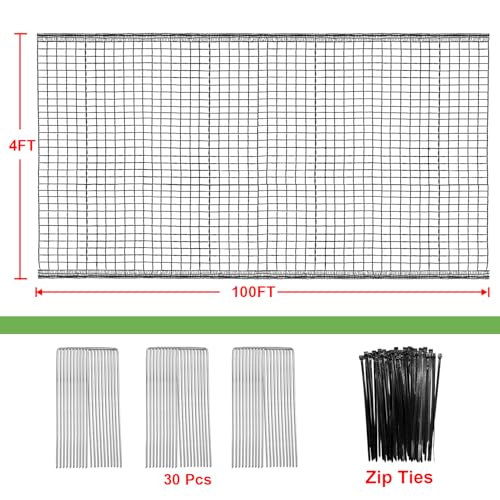4 x 100ft Deer Fence Netting, Heavy Duty Deer Netting, 55GSM Deer Fence for Garden, Reinforced Edges Anti Bird Netting Mesh for Fruit Trees Vegetable, Raised Bed(55GSM, 4 x100ft) - size: 4 X 100ft