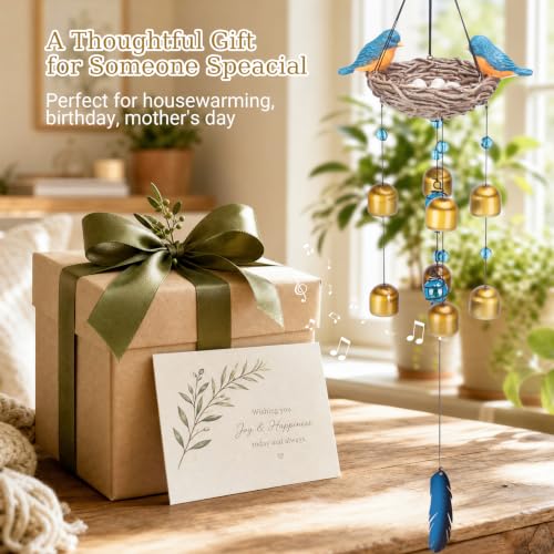 Wind Chime for Outside, Blue Bird Resin Wind Bells for Garden Decor | 27.5" Wind Chimes Outdoor with Resin Blue Bird Statues and 8 Metal Bells, Soothing Tone Wind Bell Chimes, Housewarming Gifts - size: Birds