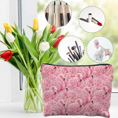 Pink Flamingo Gifts Canvas Makeup Bag for Women | Flamingo Lover Gifts, Preppy Pink Bird Canvas Cosmetic Bag Beach Bags Travel Toiletry Zipper Pouch Storage Organizer - color: Flamingo 2
