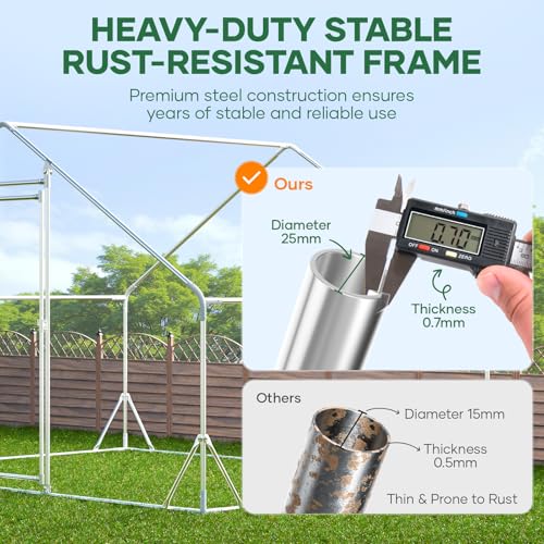 Large Chicken Coop for 10-20 Chickens Tri-Support Walk-in Chicken Pen Metal Chicken Fence Large Chicken Run for Yard with Cover Chicken Coops with Run House for Laying Hens Dome Roof 13x9.2x6.5 ft - size: 156.0"L x 110.4"W x 78.0"H