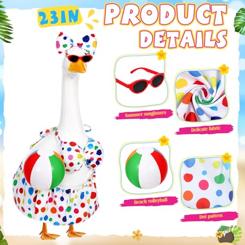 Bikini Porch Goose Outfits with Sunglasses and Swimming Tube for 23" Summer Goose Costume Garden Patio Statue Decor(Polka Dots) - style: Polka Dots
