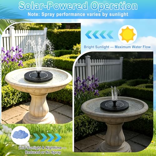 Yeomi 3.5W Solar Fountain, 12 Nozzles Black & Blue with 6 Spray Patterns | Solar Water Pump Solar Fountain Pump for Bird Bath, Small Pond, Garden, Outdoor Water Feature - color: 3.5w Solar Fountain + Black&blue Nozzles